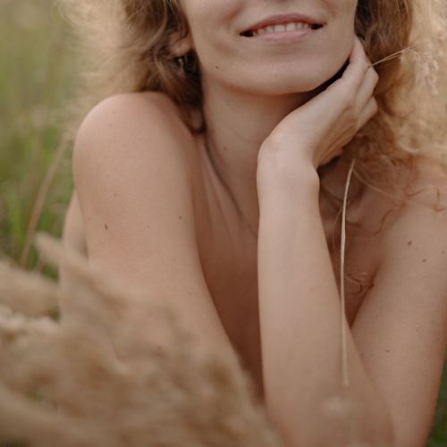 happy woman skin in field
